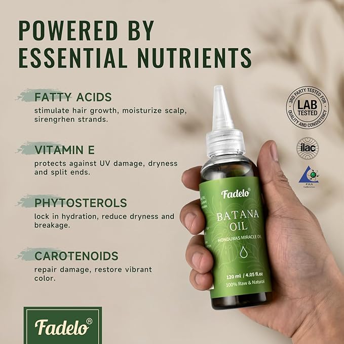 Fadelo Batana Oil - Dr Sebi Organic Oil for Hair Growth, 100% Raw Pure Natural from Honduras, Deeply Nourishing Scalp for Thicker & Stronger Hair, 4.05 fl oz