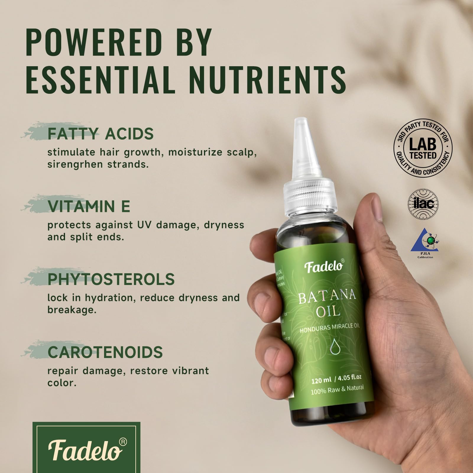 Fadelo Batana Oil - Dr Sebi Organic Oil for Hair Growth, 100% Raw Pure Natural from Honduras, Deeply Nourishing Scalp for Thicker & Stronger Hair, 4.05 fl oz
