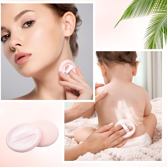SiliFine 40 Pcs Cotton Powder Puffs Bulk Washable, 2.36 Inch Round Makeup Dusting Puff with Ribbon for Loose and Pressed Powder Face Body Cosmetic, Pink
