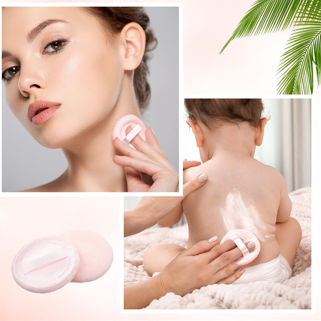 SiliFine 40 Pcs Cotton Powder Puffs Bulk Washable, 2.36 Inch Round Makeup Dusting Puff with Ribbon for Loose and Pressed Powder Face Body Cosmetic, Pink
