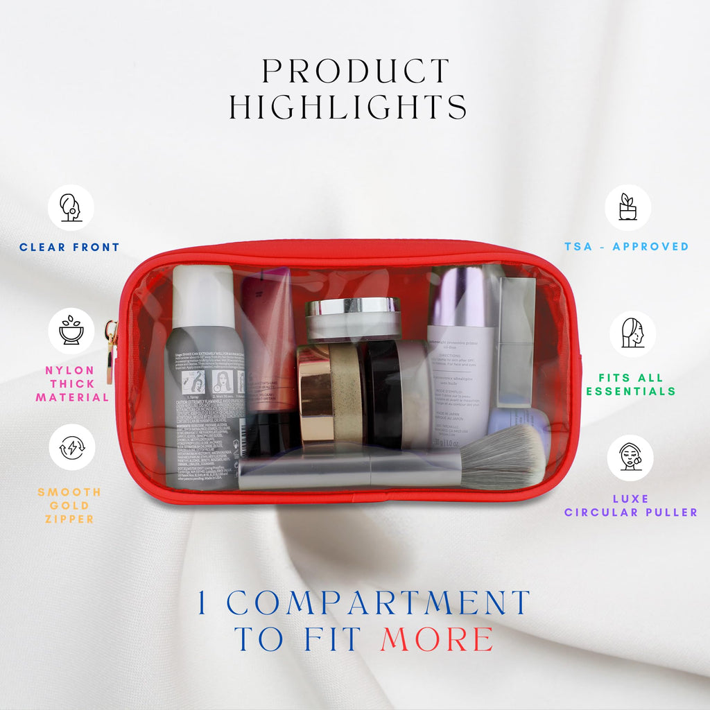 DANCOUR Small Clear Makeup Bag – Mini Pouch for Purse, Red Cosmetic Travel Case, Compact Clear Cosmetic Bag, Mini Pouch for Purse