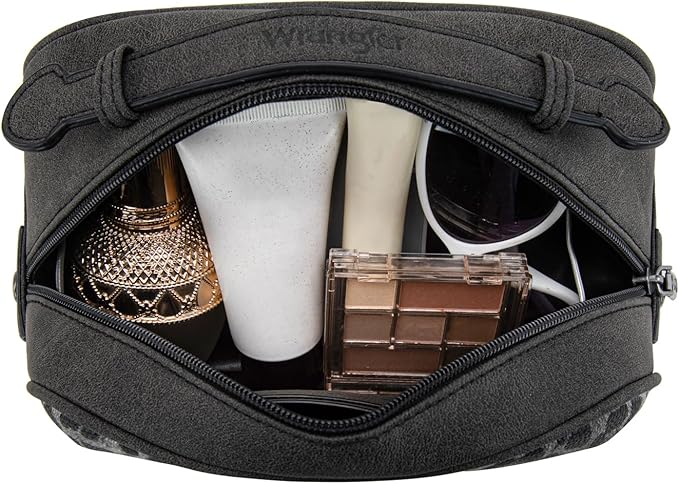 Montana West Wrangler Makeup Bag Western Travel Toiletry Bag for Women Small Cosmetic Bag Make Up Pouch Portable Organizer for Toiletries Accessories, Travel Essentials,Leopard,WG-MB-2211-1901-LP-BK