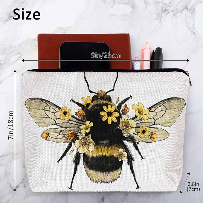 Kalygon Women Makeup Organizer Bag Bumblebee Bumblebee Honey Bee Sunflowers Yellow Flax Cosmetic Bag Makeup Bags Toiletry Bag Accessories Organizer Travel Bags For Home Bathroom Office Hotel Gym