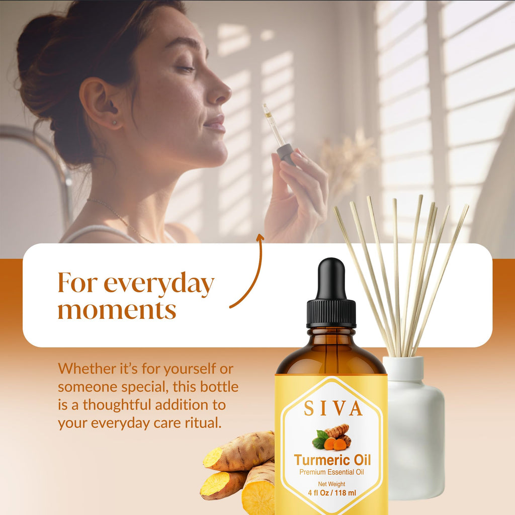Siva Turmeric Essential Oil 4 Fl Oz – for Diffuser, Skin & Hair Care – Ideal for Massage & DIY Blends- with Dropper