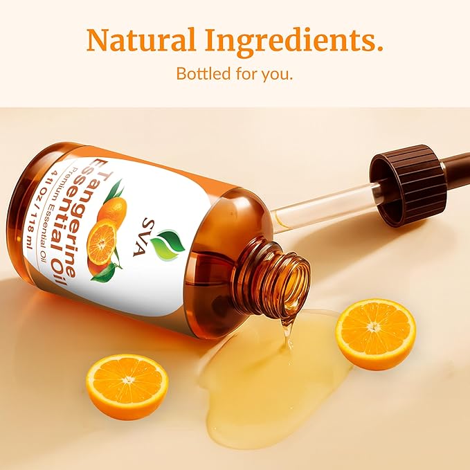 SVA Tangerine Essential Oil 4 Fl Oz – for Diffuser, Skin & Hair Care – Ideal for Massage & DIY Blends – with Dropper
