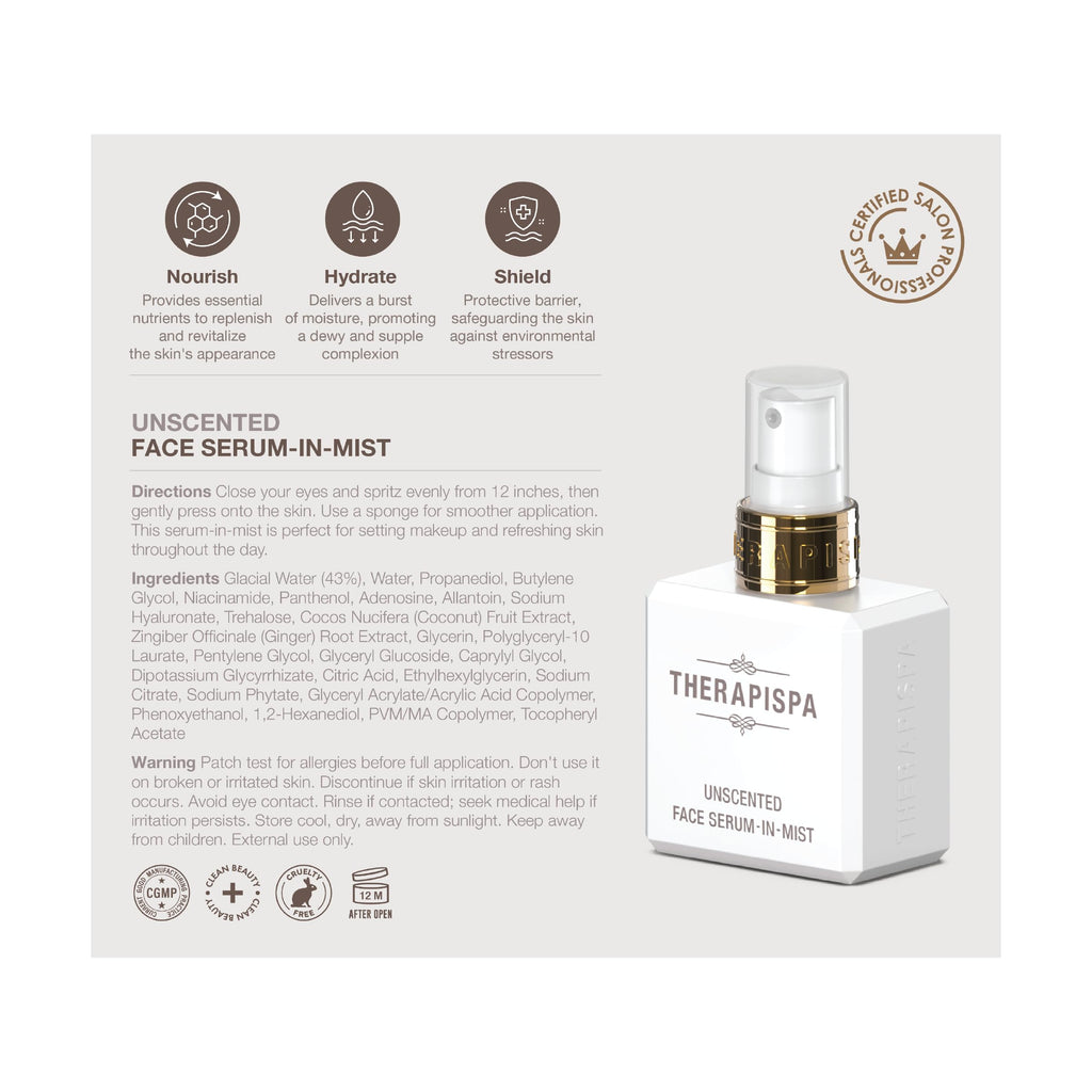 THERAPISPA Face Serum-In-Mist – Glow-Boosting Face Mist & Spray Serum with Niacinamide, Panthenol & Hyaluronic Acid for Smoothing & Hydrating Skin (Vitamin, 2.0 fl oz)