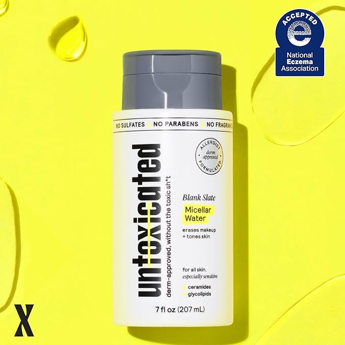Untoxicated Micellar Water - Gentle Makeup Remover, No Rinse Cleanser & Toner for Sensitive Skin - No Common Irritants - Free From Alcohol, Oil, & Fragrance - 7 Ounce