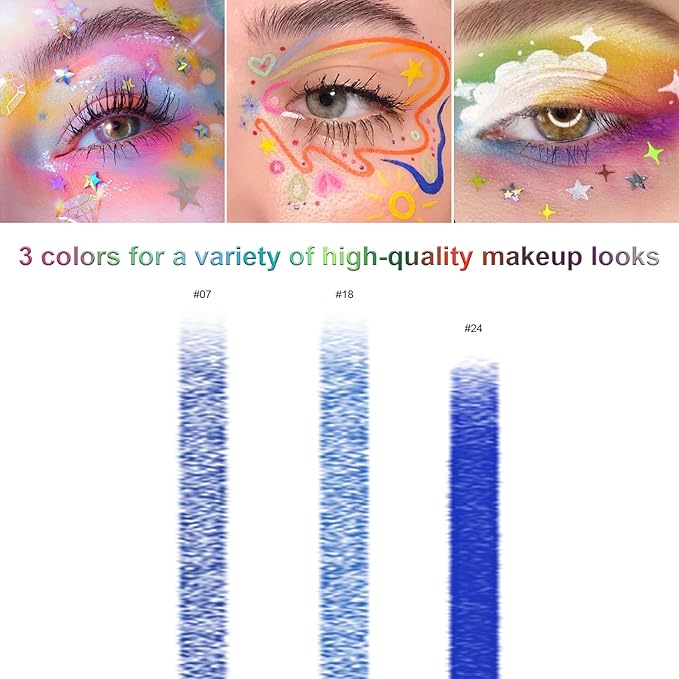 Meilury 3 Colorful Eyeliner Pen Set, Eye Shadow Pencil, Pearl Eyeliner Kit Metallic Glitter Colored Eye liner for Women Eye&Lip Liner Professional Waterproof Eye Makeup (3PCS D)