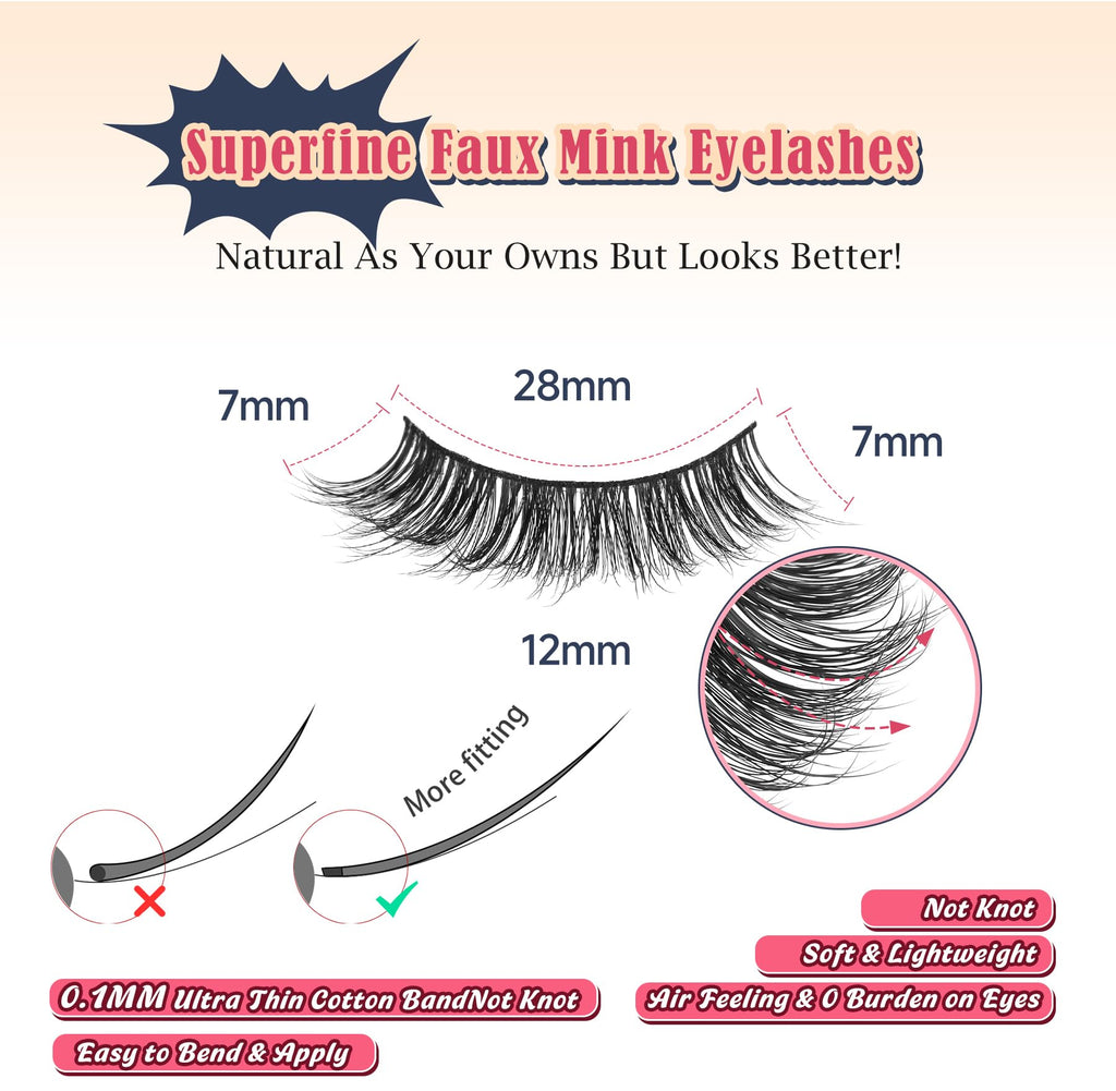 Lashes False Eyelashes 13MM Wispy Lashes Pack Fluffy Lash Strips False EyeLashes with Thin Band C Curl Natural Lashes Fake Eyelash 7 Pair Siligli
