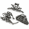 Parcce 3 Pieces Large Metal Spider Net Hand Hair Claw Clips for Women and Girls Thick Long Hair, Nonslip Skeleton Spooky Barrette Headband Hair Styling Accessories for Halloween