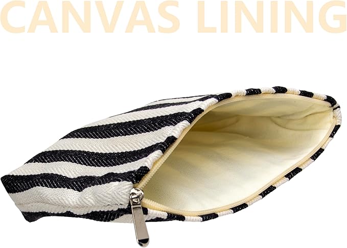 Flat Makeup Bag for Women,Zipper Cosmetic Pouch Purse,Stripe Black White