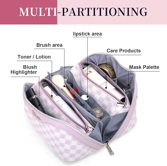 BOYATU Travel Makeup Bag for Women Organizer: Cosmetic Bag - Large Capacity Toiletry Bag 02-Light Purple