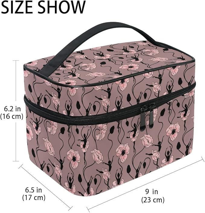 MNSRUU Makeup Bag, Poppy Flower Dancing Girl Travel Makeup Organizer Bag Cosmetic Cases Toiletry Bags for Girl Women Ladies