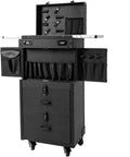 REHOUPTU Large Capacity Cosmetic Train Case, Lockable Makeup Train Case with 4 Universal Casters, 32.28 Inch Tall Travel Organizer Tool Box for Barber Stores Beauty Stores Nail Salons