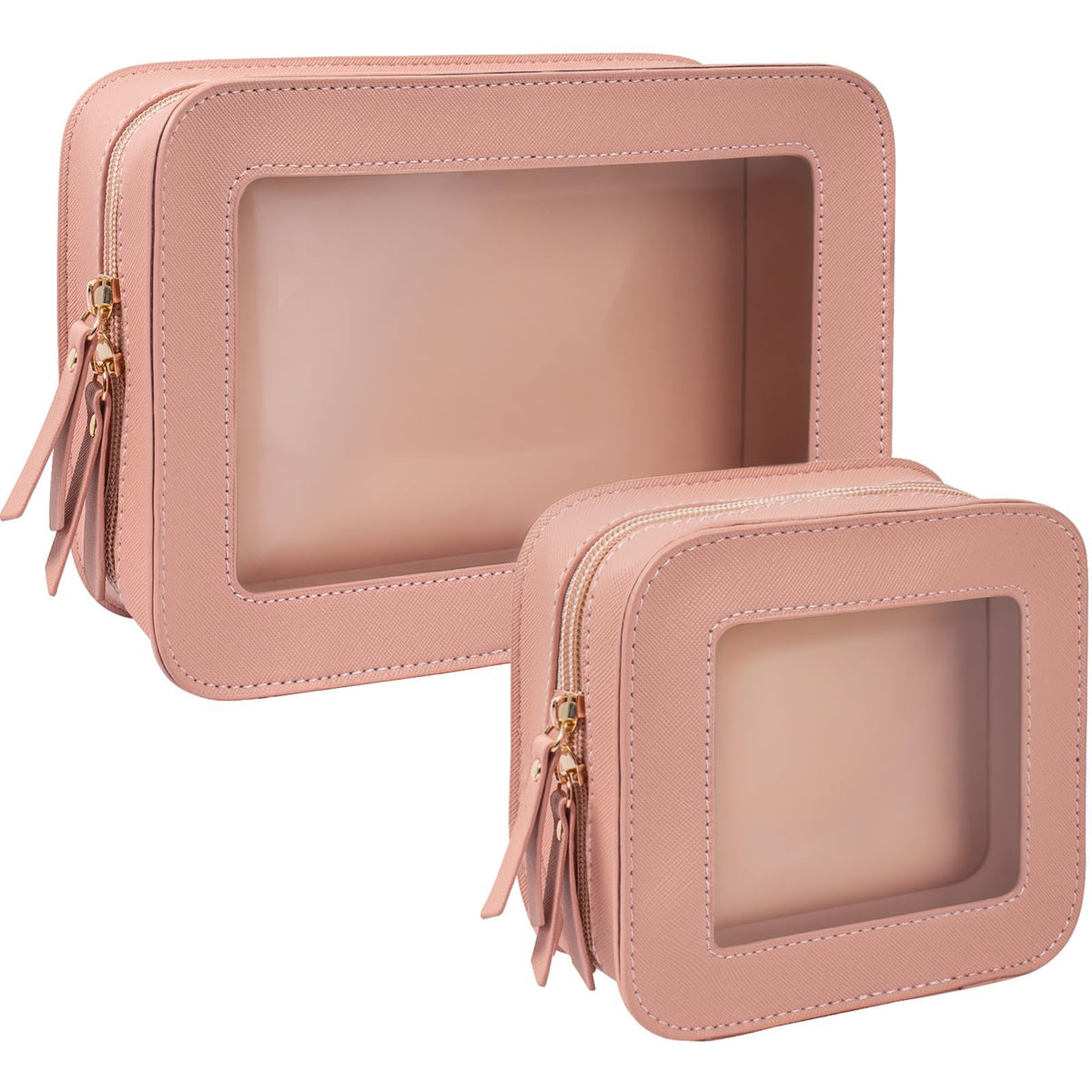 LETGO Clear Makeup Bag Set for Women Portable Clear Makeup Bag Cute Waterproof Travel Cosmetic Bag for Pink Car Accessories for Girls (Pink, Standard + Mini)
