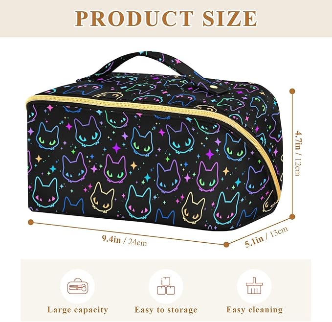 MNSRUU Makeup Organizer Bag, Colorful Neon Cat Heads Travel Makeup Bags Makeup Vanity Case Large Capacity Rhombus Cosmetic Toiletry Bag for Girl Women Ladies
