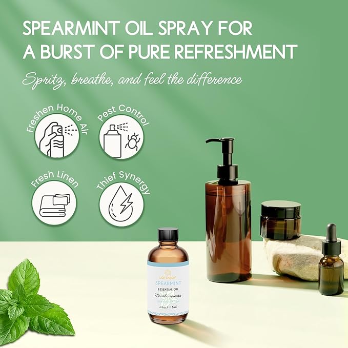 LOTUSJOY Spearmint Oil for Facial Hair, Skin, Diffuser, Room Spray, 4 Oz