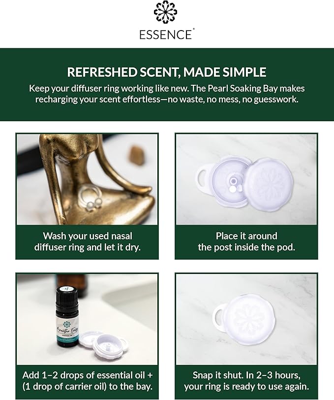 Essence Pearl Travel Case | Eucalyptus Essential Oil | Aromatherapy Nasal Diffuser & Essential Oil Carrying Case | Refreshing Eucalyptus Scent | Travel-Friendly Kit | White Pod