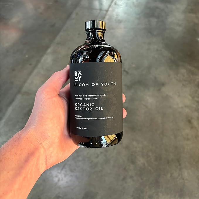100% Pure Cold Pressed Organic Castor Oil, Glass Bottle 16oz | Hexane Free, Unrefined, USDA Certified | For Hair, Skincare, Castor Oil Pack, Face, Joints, Carrier Oil, Eyelashes, Eyebrows