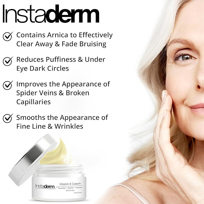 Vitamin K Cream-Revitalizing Formula with Arnica for the Appearance of Brusing, Spider Veins, Broken Capillaries, Uneven Tone & Dark Spot – Under Eye Cream for the Look of Dark Circles & Puffiness