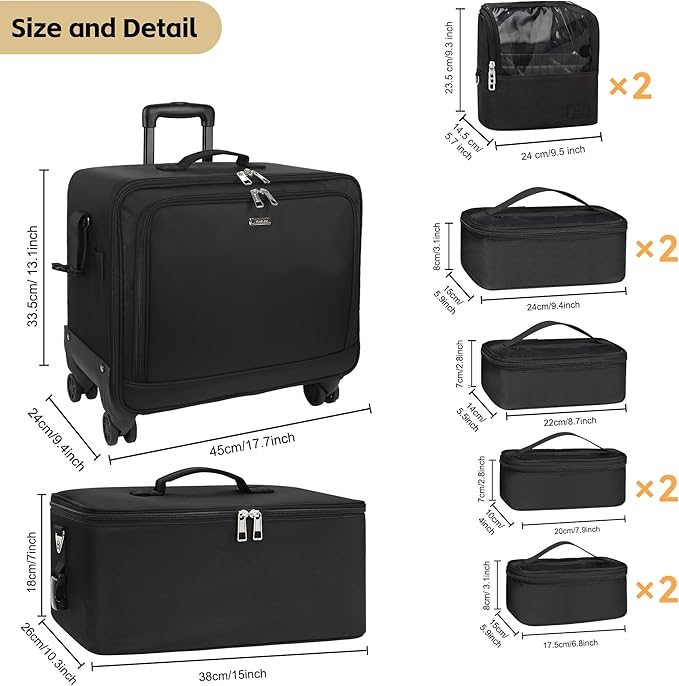 TANTO Rolling Makeup Train Case, 4 in 1 Cosmetology Case on Wheels