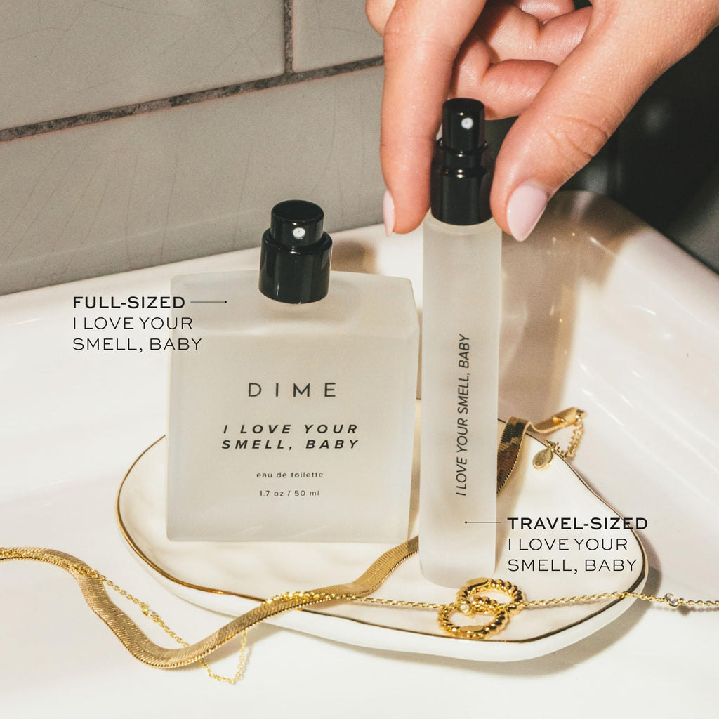 DIME Beauty I Love Your Smell, Baby Travel Perfume, Sparkling Berry Perfume for Women with Sparkling Pomegranate, Sweet Red Berries & Vanilla, Eau de Toilette Spray, Vegan, 0.34 oz / 10 ml