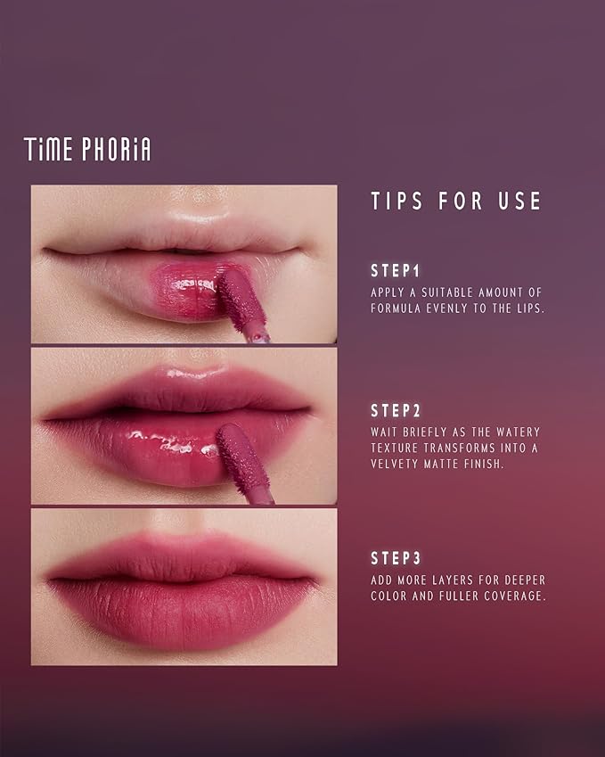 TIMEPHORIA Altera Blurring Tint Lip Stain 001 Flux, Brownish Red Glossy to Soft Matte Finish, Blur Lip Lines, Weightless No-Sticky Airy Velvet Texture, Vibrant Hydrating Long-Lasting Lip Makeup
