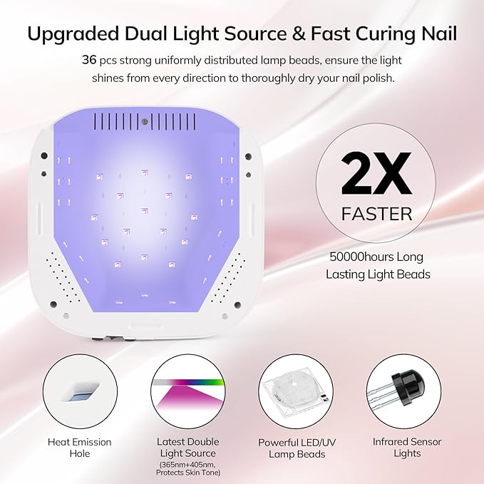 Lavinda 54W Cordless UV LED Nail Lamp for Gel Nails, Matte Macaron Pink
