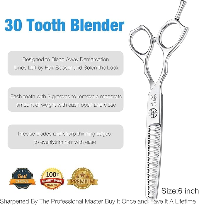 JASON Hair Thinning Scissors Shears - 6" Left Handed Barber Cutting