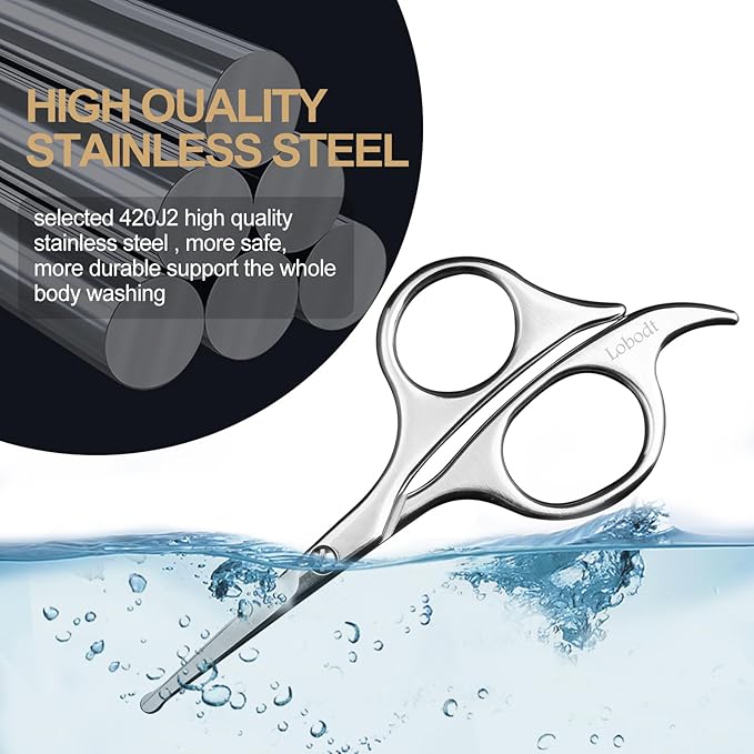 Lobodt 4.7-inch professional nose hair scissors, round-headed stainless steel small scissors, suitable for trimming facial hair, ear hair, eyebrows, bathroom, personal care and beauty (silver)