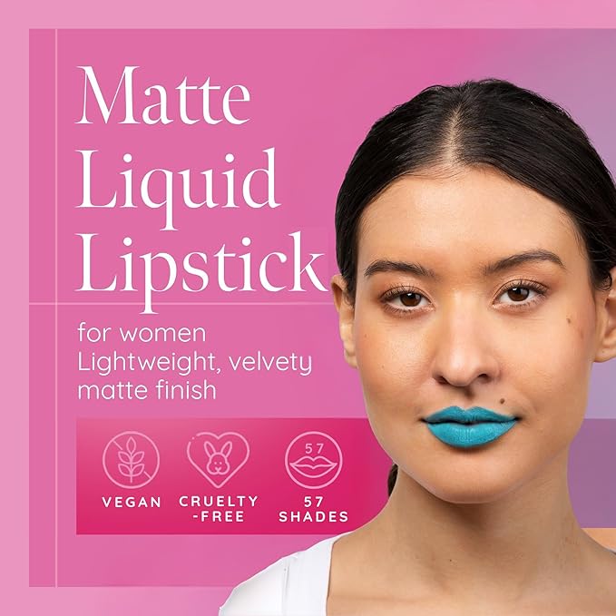 Aromi Sea Foam Matte Liquid Lipstick | Aqua, Aquamarine Lip Color for Women, Blue Green Shade (Sea Foam)