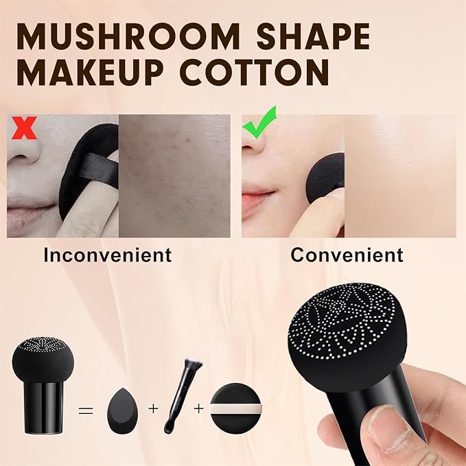 Air Cushion CC Cream Mushroom Head Foundation, Moisturizing BB Cream Makeup Long Lasting, Cushion Foundation Even Skin Tone for Oily & Combination Types (Buff Beige)