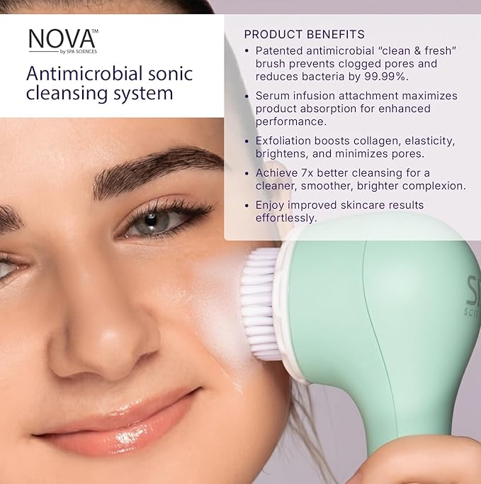 Spa Sciences NOVA - Sonic Cleansing Face Brush & Infusion System - Mint