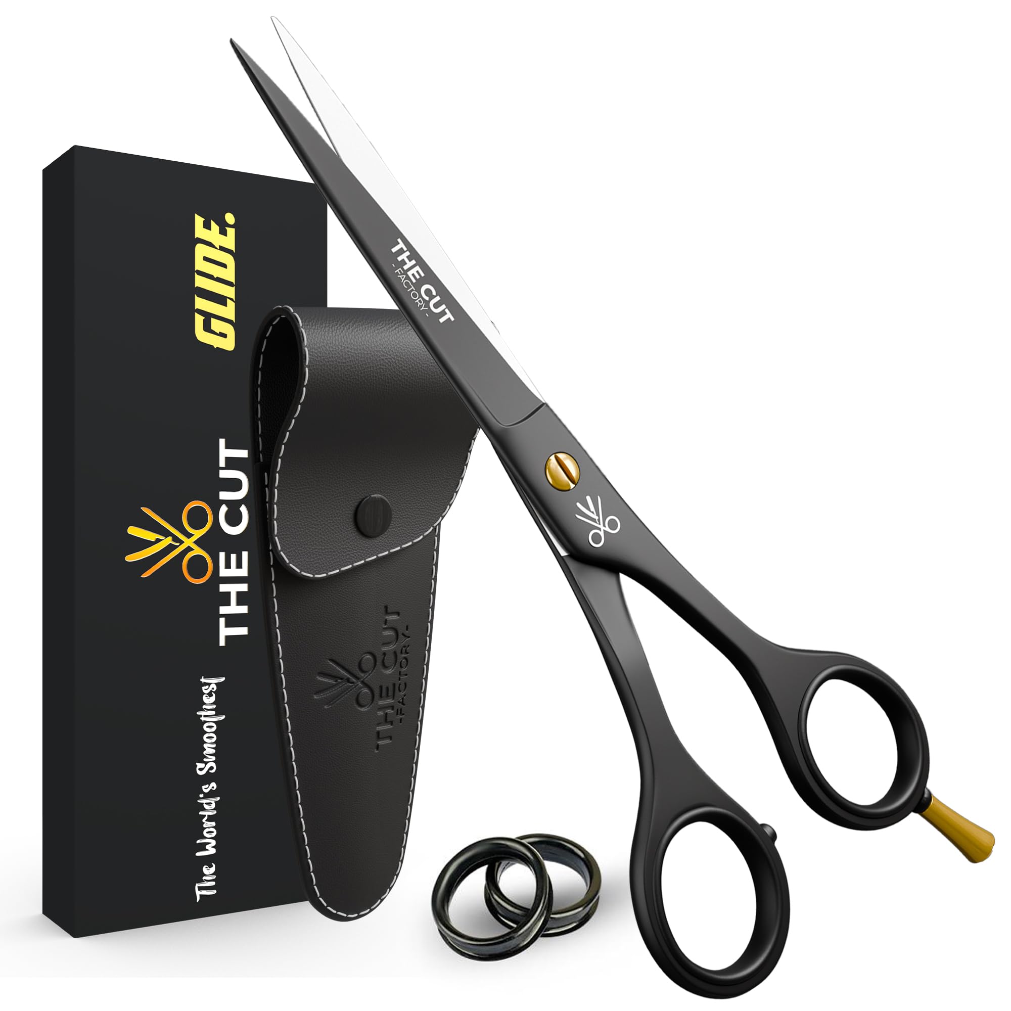The Cut Factory® 6.5” Matte Black Luxury Hair Scissors – Ultra-Sharp High Carbon Steel Barber Shears for Men, Women & Kids – Gift-Boxed with Leather Pouch For Salon & Home(1x Scissors only)