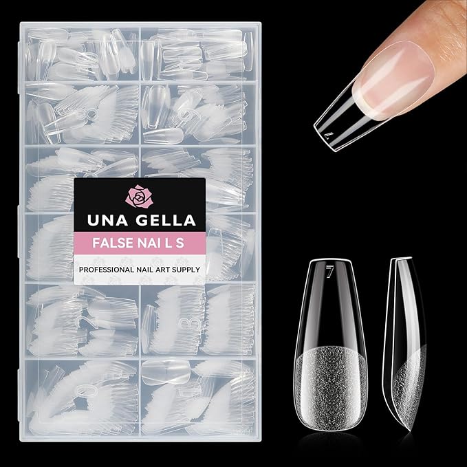 UNA GELLA Medium Coffin Nails Tips 312Pcs Pre-Etched Gel Nail Tips Coffin Press On Nails Clear Full Cover for Nail Extensions & DIY Art Salon at Home, Long Lasting 12 Sizes