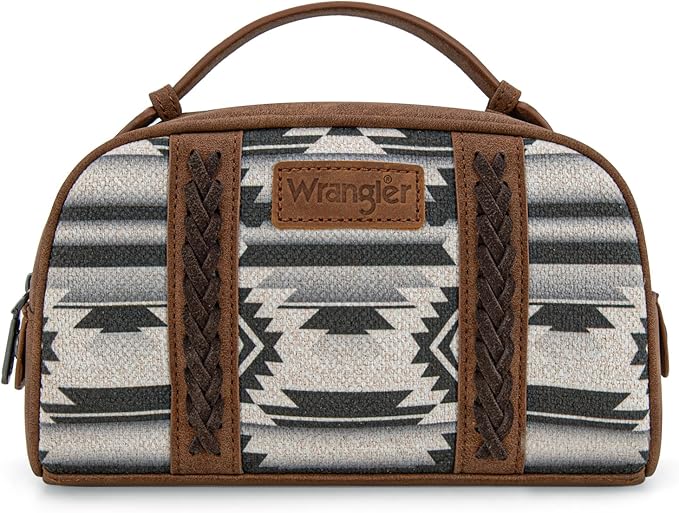 Montana West Wrangler Makeup Bag Travel Cosmetic Bag Small Western Make Up Pouch Portable Toiletry Bag for Women Organizer for Toiletries Accessories, Travel Essentials,Aztec,WG-MB-2203-190-BK