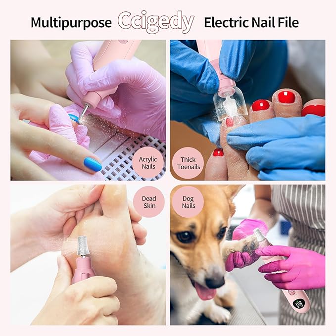 Ccigedy Cordless Electric Toe Nail Grinder for Thick Toenails with LCD Lamp