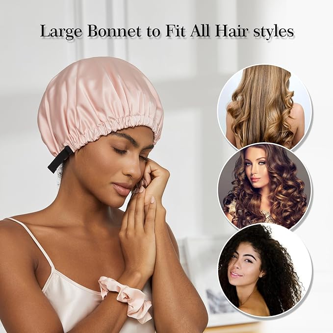 Satin Bonnet Silk Bonnet for Sleeping Women Double Layer Hair Bonnet Wrap Sleep Cap Gifts for Women Curly Hair Champagne