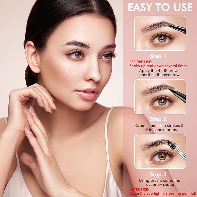 Eyebrow Pencil,2-in-1 Waterproof Eyebrow Pen with 4 Tip Brow Pen and Ultra-Precise Brow Pencil,with Dual-ended Eyebrow Brush,Eyebrow Makeup for Natural Looking Eyebrows - Auburn