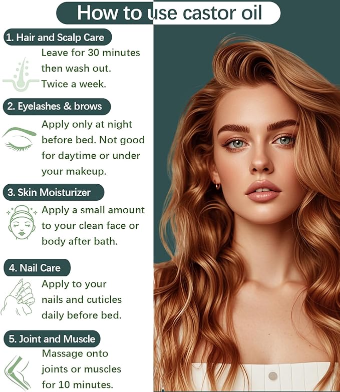 Bathrest Organic Castor Oil 100% Pure Natural Hair Oil for Hair Growth, Castor oil for Skin Lashes Nails Face Eyelash Eyebrows, Cold Pressed Hexane Free Unrefined USDA Certified 4OZ