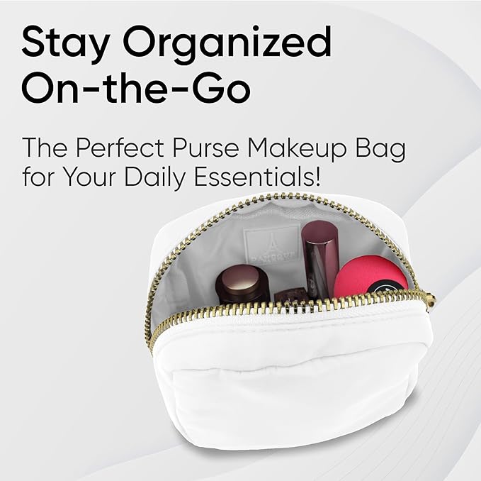 DANCOUR Small Cosmetic Case, White, for Purse Organization, Travel, Mini Makeup Bag