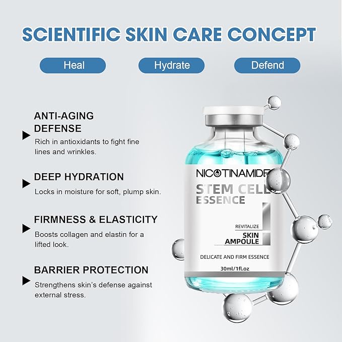 Racgrul Stem Cell Ampoule for Face, 2 Pcs Microneedling Serum Ampoule for Anti-Aging, Helps Reduce the Look of Wrinkles and Scars, Hydrating Facial Serum to Use with and Without Micro Needling