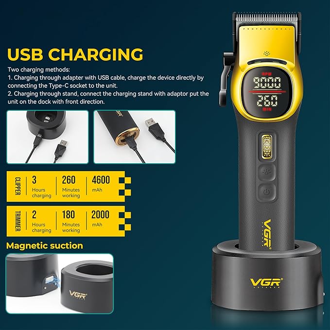 VGR 885S2 Professional Hair Clippers for Men with Hair Trimmer Set, Gold