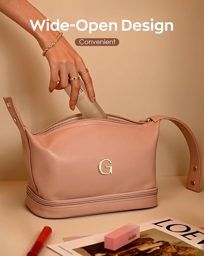 Gifts for Her, Personalized Makeup Bag with Handle, Initial Cute Cosmetic Bag with Makeup Brush Organizer, Mermaid Gift-PU Leather Travel Toiletry Bag, Gifts for Friends Female Mom