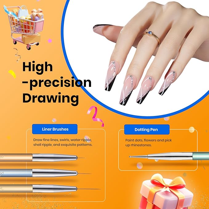 Beetles Gel Nail Art Brushes, 6 Pcs Double-Ended Fingernail Art Design Pens