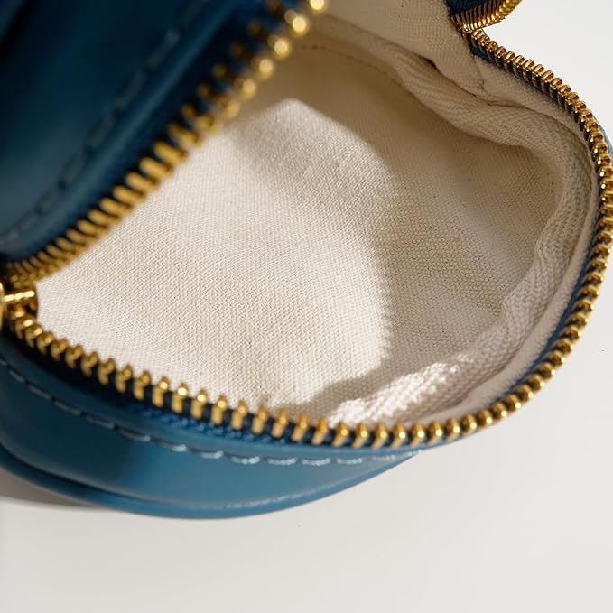 Benfan Leather Cosmetic Bag for Women Small Zipper Makeup Bag for Purse Waterproof Travel Makeup Organizer Charger Storage Pouch Color Blue