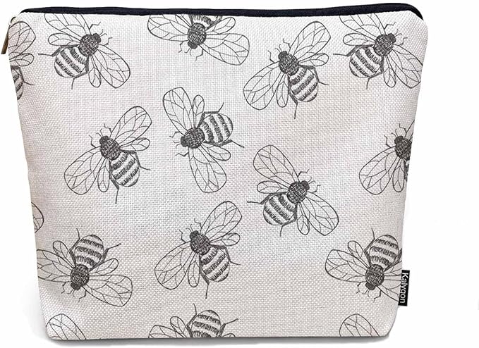 Kalygon Bumblebee Makeup Bag For Women, Adorable Cosmetic Bag Makeup Bags, Gray Animal Bee Bumblebees Zipper Bag Travel Bags Toiletry Organizers Pouch Bags Washing Bags For Gym Bathroom