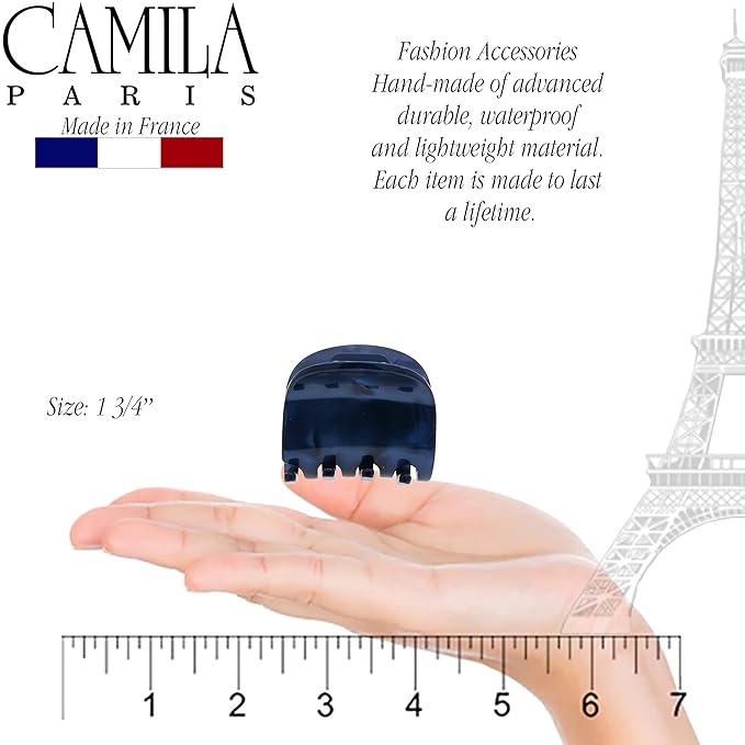 Camila Paris CP3269 French Small Hair Clips for Women, 1.75" Blue Small Claw Clip Fashion Styling Mini Hair Clip Accessories for Women, Strong Hold No Slip Grip Cute Claw Clips, Made in France