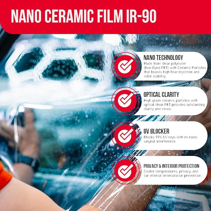 United 2PLY Ultra Nano Ceramic Window Tint Film – 15% VLT High Heat Rejection Automotive Film with 80-90% IR, UV Blocking & Color Stable Adhesive, Ultra Ceramic Car Window Tint, 20 Inch x 100 Ft Roll