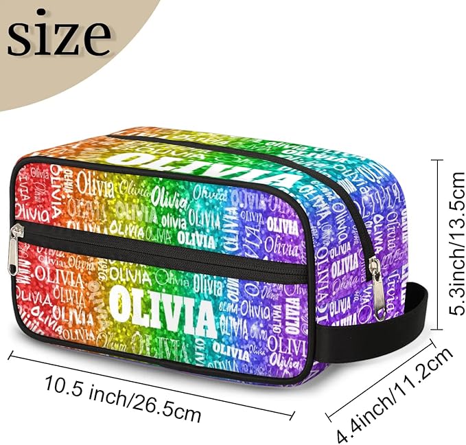 Personalized Name Toiletry Large Cosmetic Bag Red Green Purple Sequins